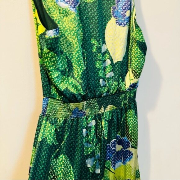 WHBM Green Floral Satin Hi Lo Maxi Dress 8 Mermaidcore Tropical Coquette Resero - Picture 10 of 15